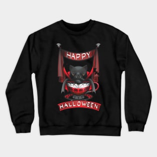 "Happy Halloween" Vampire Teacup Cat Crewneck Sweatshirt